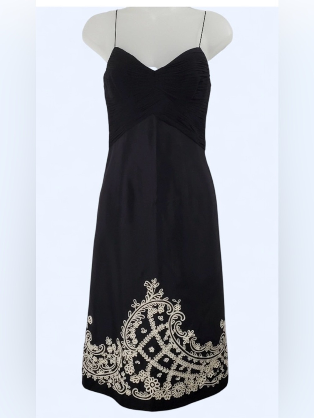 Badgley Mischka Black Strapless Dress with Ivory Embroidered Hem